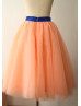 Peach Pink Tulle Royal Blue Satin Belt Short Skirt